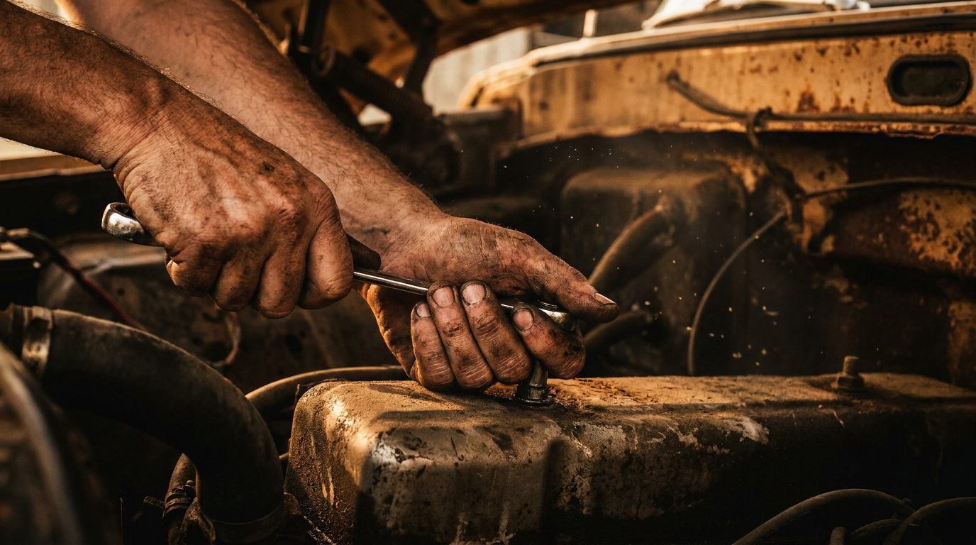 Mechanic working on a classic engine